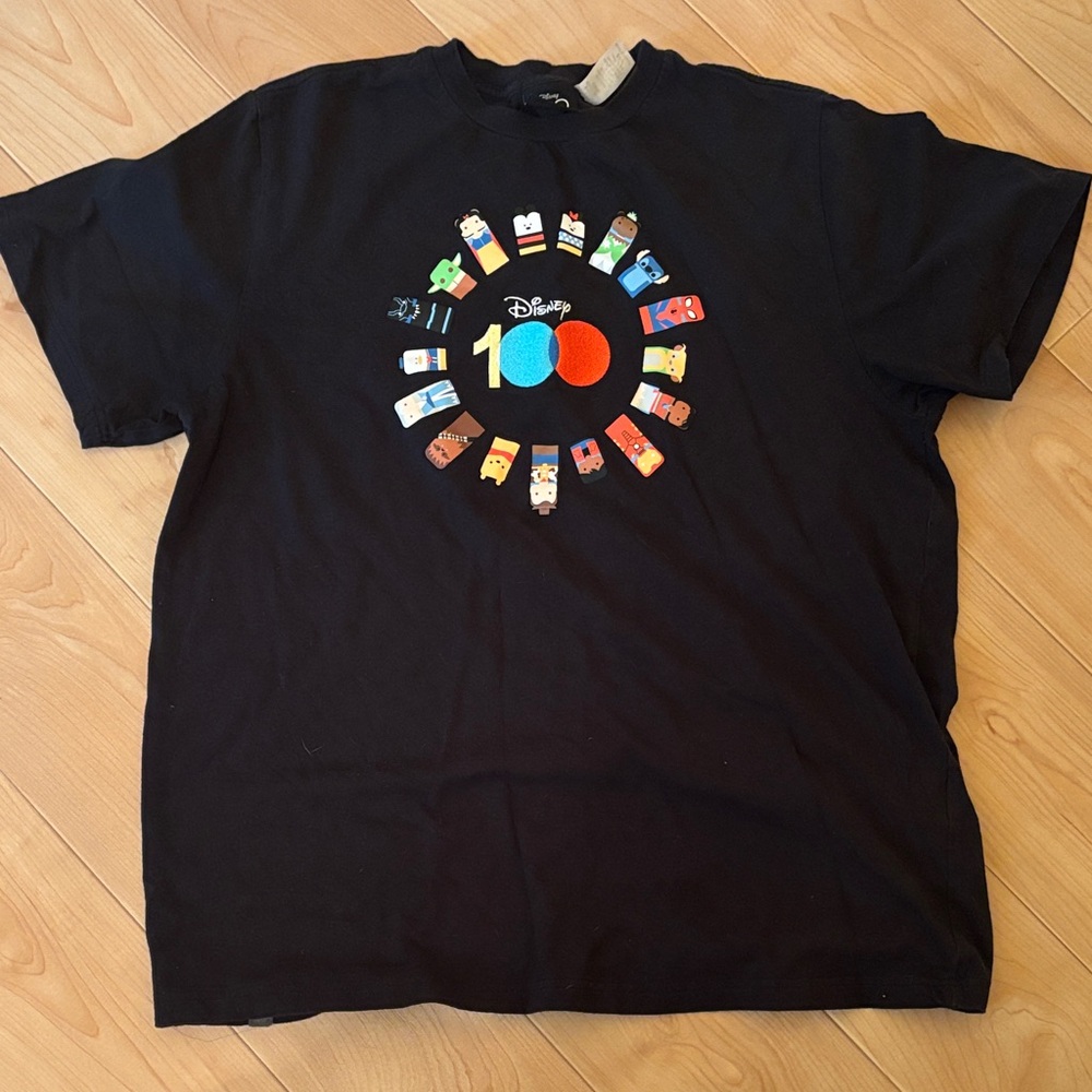 Disney Black Tee with Colorful 100 Character Circle